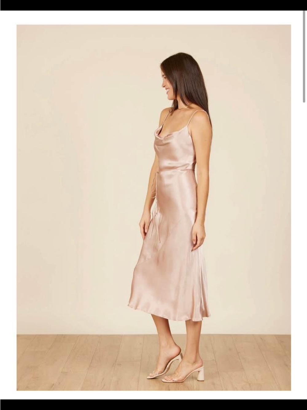 Park & Fifth Rose Gold Satin Slip Dress with Cowl Neck